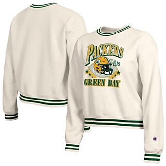 Women's Champion Cream Green Bay Packers Reverse Weave Fleece Sweatshirt