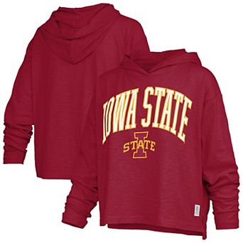 Women's Pressbox Cardinal Iowa State Cyclones Nelson Arch Over Logo Long Sleeve Hooded Slub T-Shirt