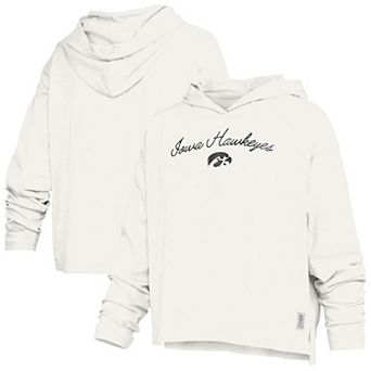 Women's Pressbox White Iowa Hawkeyes Faye Long Sleeve Hooded Slub T-Shirt