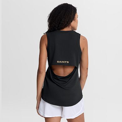 Women's Fanatics Black New Orleans Saints Draped Mesh Back Performance Tank Top