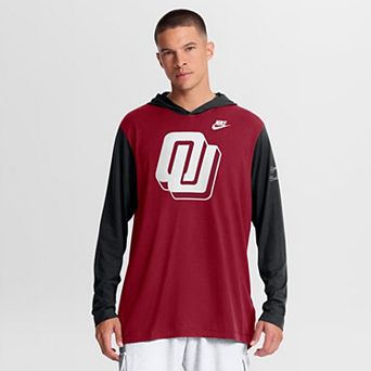 Men's Nike Crimson/Black Oklahoma Sooners Campus Legacy Tri-Blend Long Sleeve Hooded T-Shirt