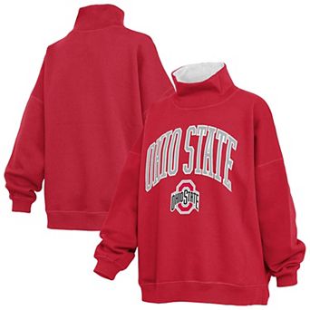 Women's Pressbox Scarlet Ohio State Buckeyes Oversized Mock Neck Sweatshirt