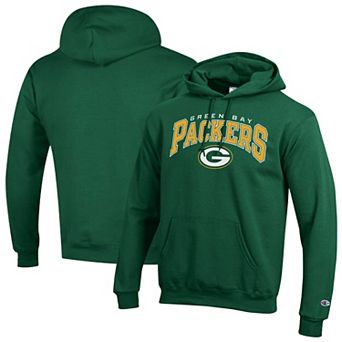 Men's Champion Green Green Bay Packers Powerblend Arch over Logo Hoodie