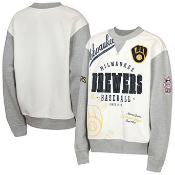 Youth Outerstuff Cream/Gray Milwaukee Brewers Big League Power Hit Fleece Sweatshirt