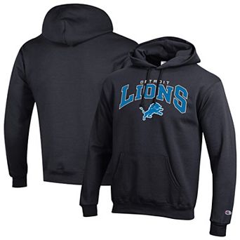 Men's Champion Black Detroit Lions Powerblend Arch over Logo Hoodie