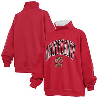 Women's Pressbox Red Maryland Terrapins Oversized Mock Neck Sweatshirt