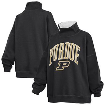 Women's Pressbox Black Purdue Boilermakers Oversized Mock Neck Sweatshirt