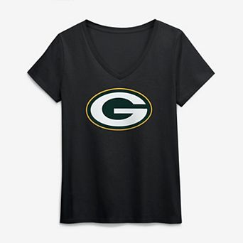 Women's Logo Athletic Black Green Bay Packers Primary Logo V-Neck T-Shirt