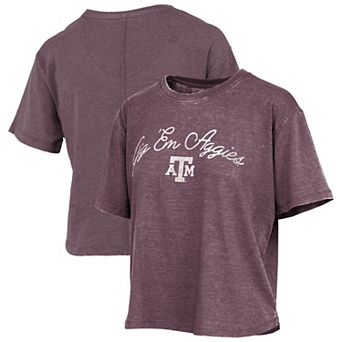 Women's Pressbox Maroon Texas A&M Aggies Vintage Waist Length Script Over Logo T-Shirt