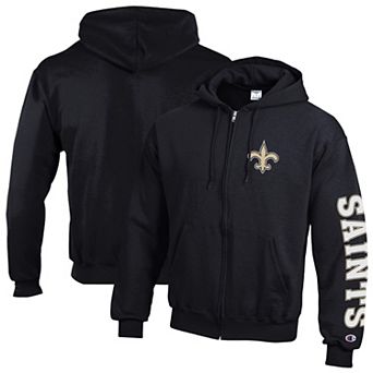 Men's Champion Black New Orleans Saints Powerblend Fleece Full-Zip Hoodie