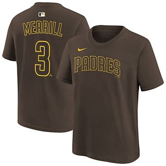 Youth Nike Jackson Merrill Brown San Diego Padres Name & Number T-Shirt