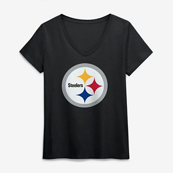 Women's Logo Athletic Black Pittsburgh Steelers Primary Logo V-Neck T-Shirt