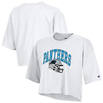 Women's Champion White Carolina Panthers Boyfriend Cropped T-Shirt