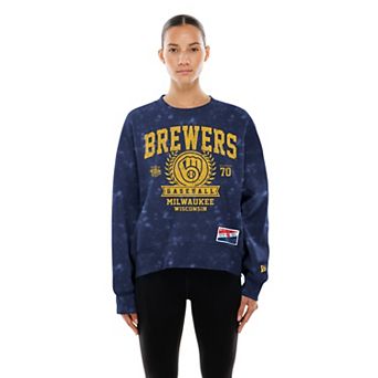 Women's New Era Navy Milwaukee Brewers Throwback Oversized Boxy Sweatshirt