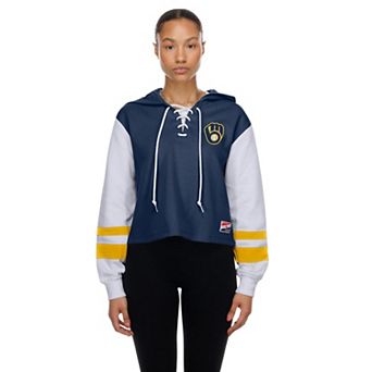 Women's New Era Navy Milwaukee Brewers Boxy Lace-Up Hoodie