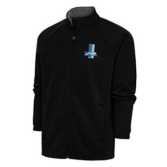 Men's Antigua Black Detroit Lions Team Logo Throwback Links Full-Zip Golf Jacket