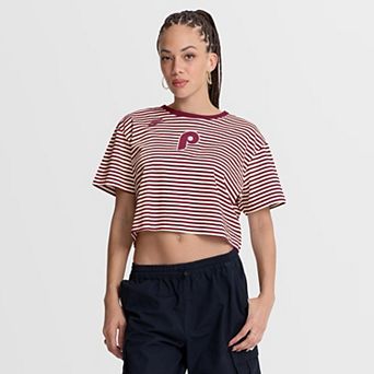 Women's Nike Burgundy/Cream Philadelphia Phillies Cooperstown Collection Striped Cropped T-Shirt