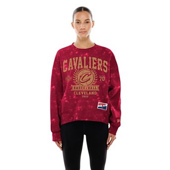 Women's New Era Wine Cleveland Cavaliers Throwback Collection Mineral Wash Crewneck Sweatshirt