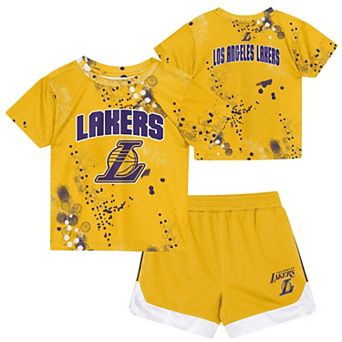 Preschool Outerstuff Gold Los Angeles Lakers Home Plate T-Shirt & Shorts Set