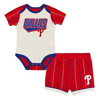 Infant Outerstuff White/Red Philadelphia Phillies Lead Run Diaper Cover Bodysuit & Shorts Set