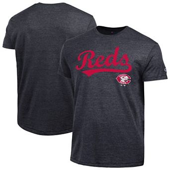 Men's Champion Black Cincinnati Reds Cooperstown Wordmark Lockup Tri-Blend T-Shirt