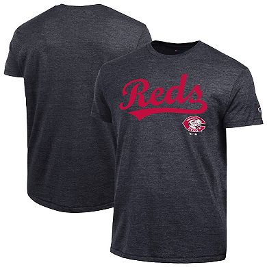 Men's Champion Black Cincinnati Reds Cooperstown Wordmark Lockup Tri-Blend T-Shirt