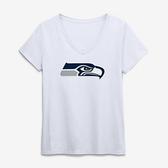 Women's Logo Athletic White Seattle Seahawks Primary Logo V-Neck T-Shirt