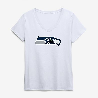 Women's Logo Athletic White Seattle Seahawks Primary Logo V-Neck T-Shirt