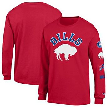 Men's Champion Red Buffalo Bills Long Sleeve Vintage Jersey T-Shirt
