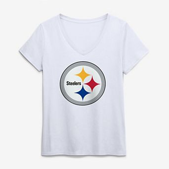 Women's Logo Athletic White Pittsburgh Steelers Primary Logo V-Neck T-Shirt