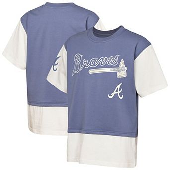 Youth Outerstuff Navy/Cream Atlanta Braves Ultimate Pastels Premium Double Run T-Shirt