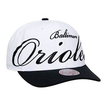 Unisex Mitchell & Ness White/Black Baltimore Orioles XL Script Pro Crown Snapback Hat