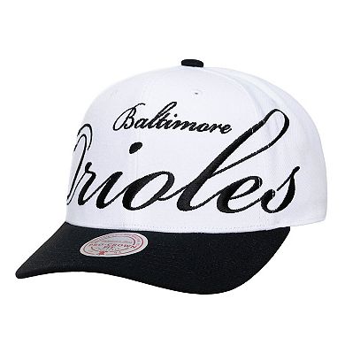 Unisex Mitchell & Ness White/Black Baltimore Orioles XL Script Pro Crown Snapback Hat