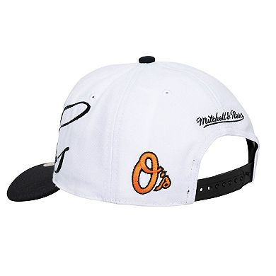 Unisex Mitchell & Ness White/Black Baltimore Orioles XL Script Pro Crown Snapback Hat