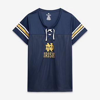 Women's Fanatics Navy Notre Dame Fighting Irish Plus Size Mesh Overlay Lace-Up Jersey T-Shirt