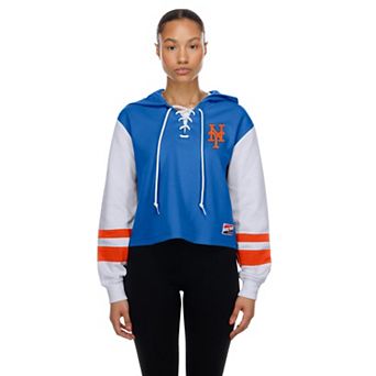 Women's New Era Royal New York Mets Boxy Lace-Up Hoodie