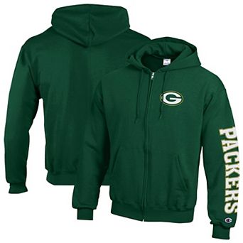 Men's Champion Green Green Bay Packers Powerblend Fleece Full-Zip Hoodie