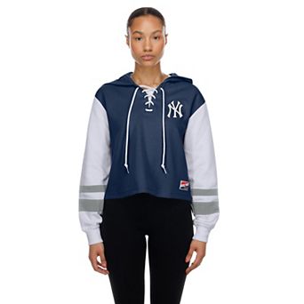 Women's New Era Navy New York Yankees Boxy Lace-Up Hoodie