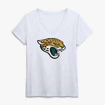 Women's Logo Athletic White Jacksonville Jaguars Primary Logo V-Neck T-Shirt