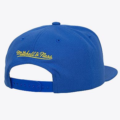 Men's Mitchell & Ness Royal Golden State Warriors Hardwood Classics Old School Stacked Text Snapback Hat