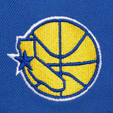 Men's Mitchell & Ness Royal Golden State Warriors Hardwood Classics Old School Stacked Text Snapback Hat