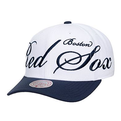 Unisex Mitchell & Ness White/Navy Boston Red Sox XL Script Pro Crown Snapback Hat