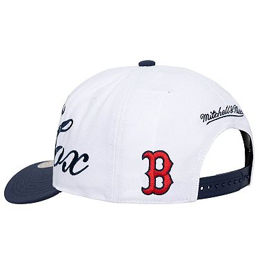 Unisex Mitchell & Ness White/Navy Boston Red Sox XL Script Pro Crown Snapback Hat