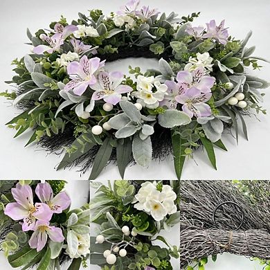 24-Inch Spring Lambs Ear and Eucalyptus Wreath with Floral Accents.