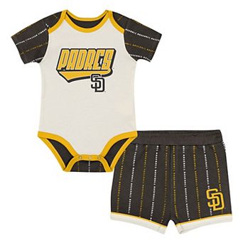 Infant Outerstuff White/Brown San Diego Padres Lead Run Diaper Cover Bodysuit & Shorts Set