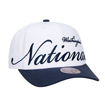 Unisex Mitchell & Ness White/Navy Washington Nationals XL Script Pro Crown Adjustable Hat