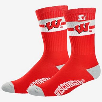 Unisex Starter Wisconsin Badgers Team Color Two-Stripe Crew Socks