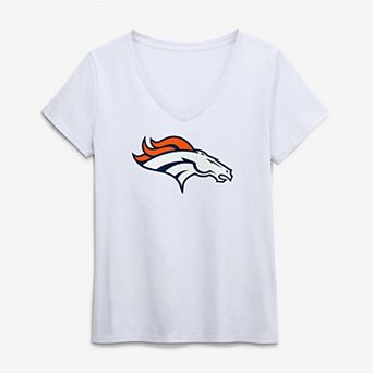 Women's Logo Athletic White Denver Broncos Primary Logo V-Neck T-Shirt