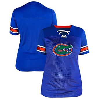 Women's Fanatics Royal Florida Gators Plus Size Mesh Overlay Lace-Up Jersey T-Shirt