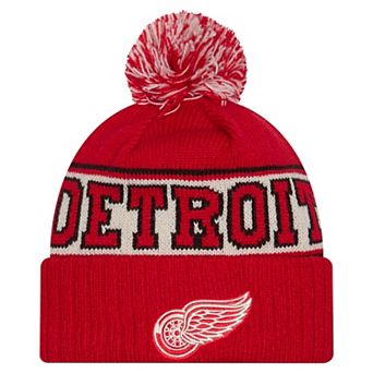 Men's New Era Red Detroit Red Wings Retro Cuffed Knit Hat with Pom